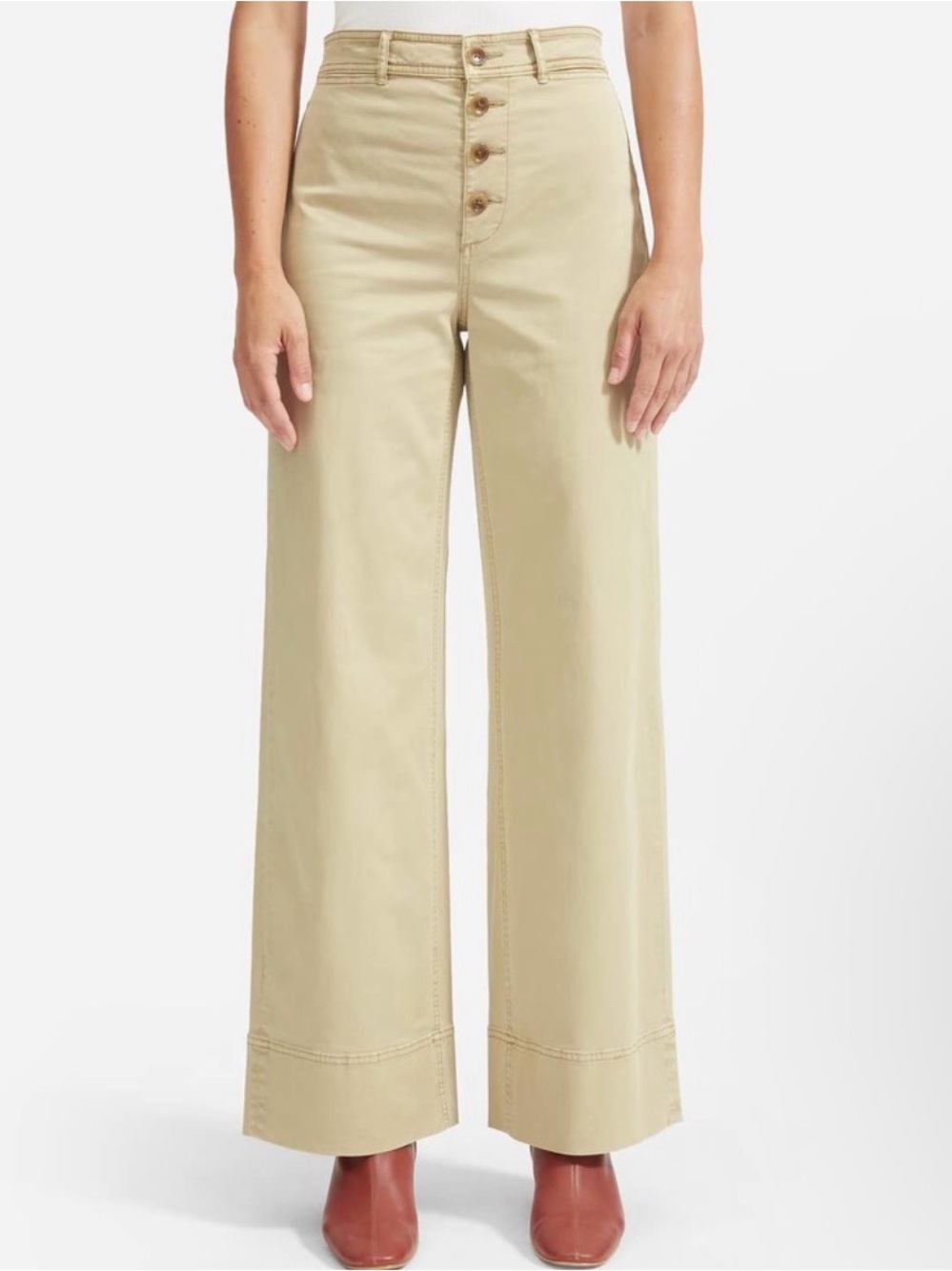 NWOT Everlane Khaki Beige Lightweight Button Fly Wide Leg Chino Pants Sz 10